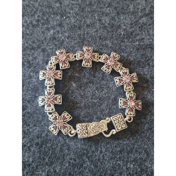 Premier Design Silver Pink Rhinestone Greek Cross Links Bracelet~Magnetic Clasp - Picture 2 of 4